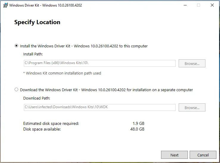 Windows driver kit install