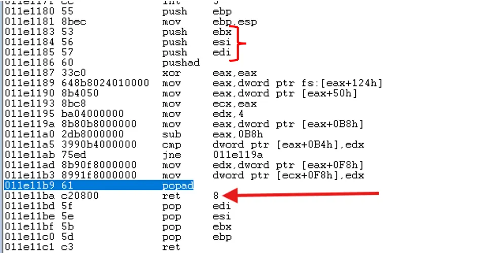 Shellcode with prologue