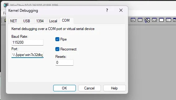 Kernel COM settings