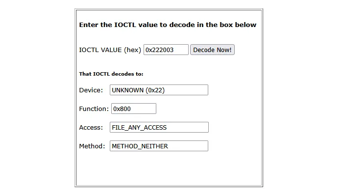 Decoded IOCTL