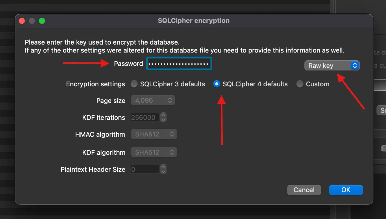 sqlite settings for sqlcipher