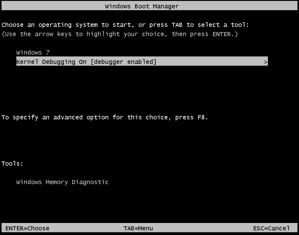 Debug boot entry