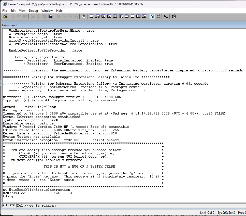 WinDbg connected