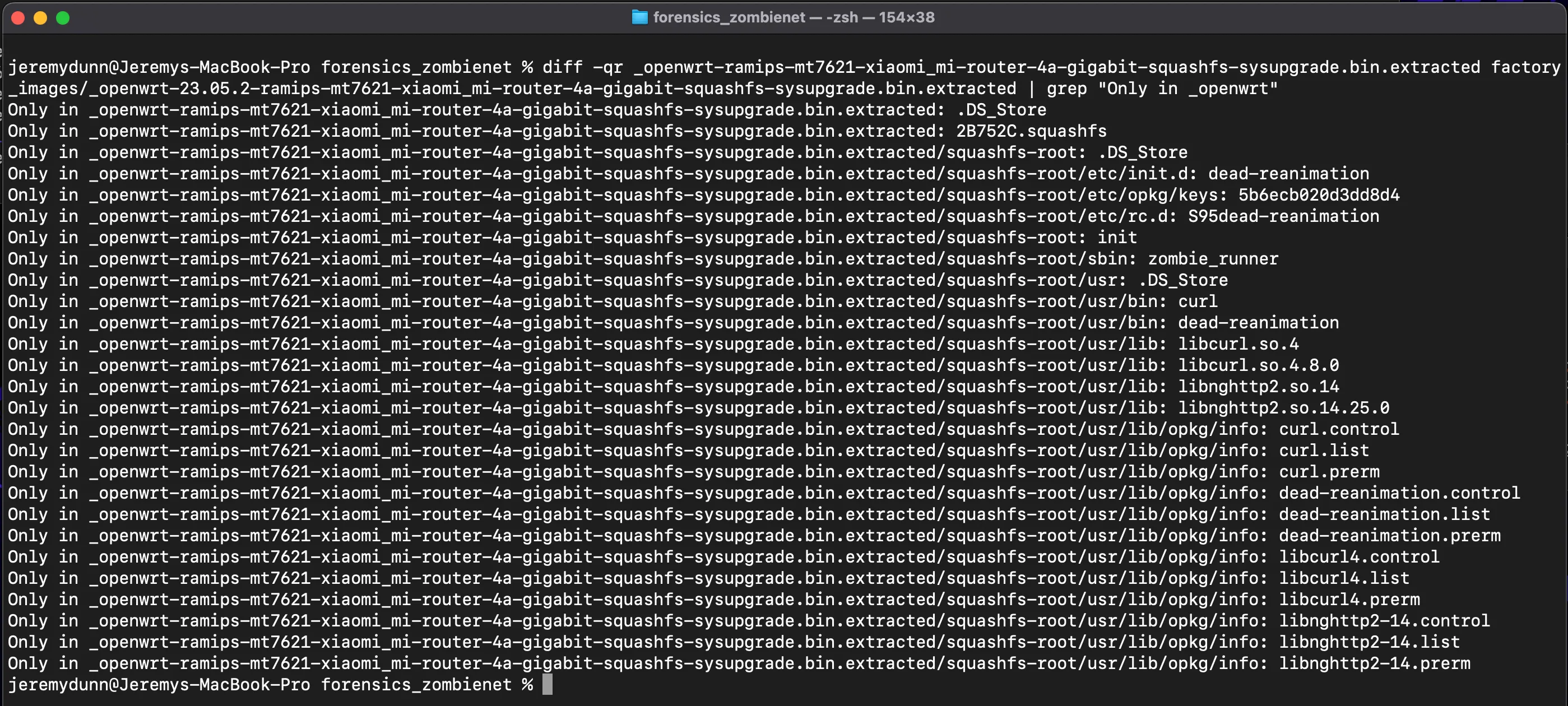 Output of command