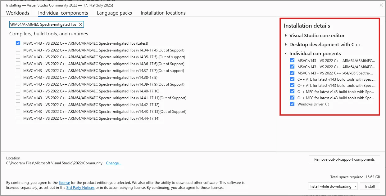 More VS installer options