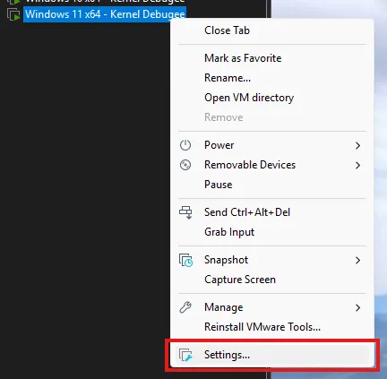 VMWare settings